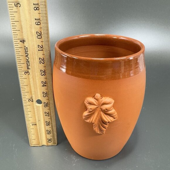 B Taylor Hand Made RedWare Tumbler Glasses Cups Signed With Grapes Leafs Set 2 - Picture 3 of 15
